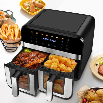 Heteluchtfriteuse – Airfryer - Airfryer Oven - 15L - Dubbele Zones - 2600W - 240V - 8 Programma’s - Dubbele Mand XL -Touch Bedieningspaneel - Kijkvenster - Zwart