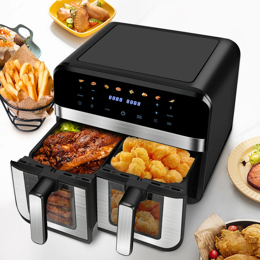 Heteluchtfriteuse – Airfryer - Airfryer Oven - 15L - Dubbele Zones - 2600W - 240V - 8 Programma’s - Dubbele Mand XL -Touch Bedieningspaneel - Kijkvenster - Zwart