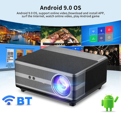 Mini Beamer - Projector - Digitale Beamer - Draagbaar - 1080P Projector - 4K Full HD - Met Auto Focus - 21000LM - 2500ANSI - AC100-240V / 50-60Hz -  Android System - 205W - Zwart