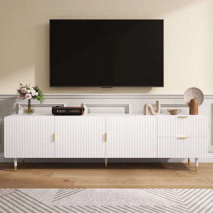 TV-kast – Tv-meubel – Tv-dressoir – Tv-meubelkast – Wit – Soft-close Deuren – Gouden Metalen Handgrepen & Verstelbare Pootjes