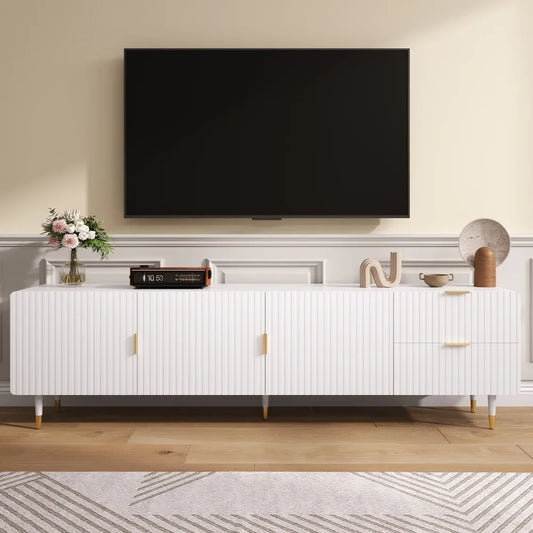 TV-kast – Tv-meubel – Tv-dressoir – Tv-meubelkast – Wit – Soft-close Deuren – Gouden Metalen Handgrepen & Verstelbare Pootjes