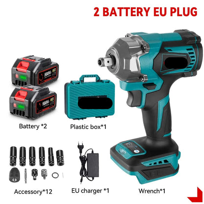 Slagmoersleutel - met Accu - Slagschroevendraaier -1200Nm - Draadloze - Elektrische Schroevendraaier - Brushless Motor - Met LED - 3-in-1 Functie - 18V - 1/2 Inch - 2 Accu met  Kunststof Doos