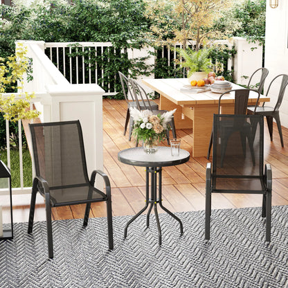 Tuinmeubelset - Tuinset - Bistroset - Tuintafel met Stoelen - Balkonset met Kussen - Glas Tafelblad - Stoelen & Tafel - voor Tuin - Terras - Balkon - Buiten - Metaal - Zwart