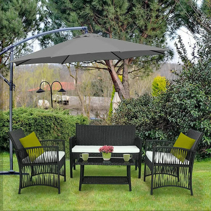 Tuinmeubelset - Tuinset - Bistroset - Tuintafel met Stoelen - Balkonset met Kussen - Glas Tafelblad - Stoelen & Tafel - Rietenmeubelset - voor Tuin - Terras - Balkon - Buiten - Zwart