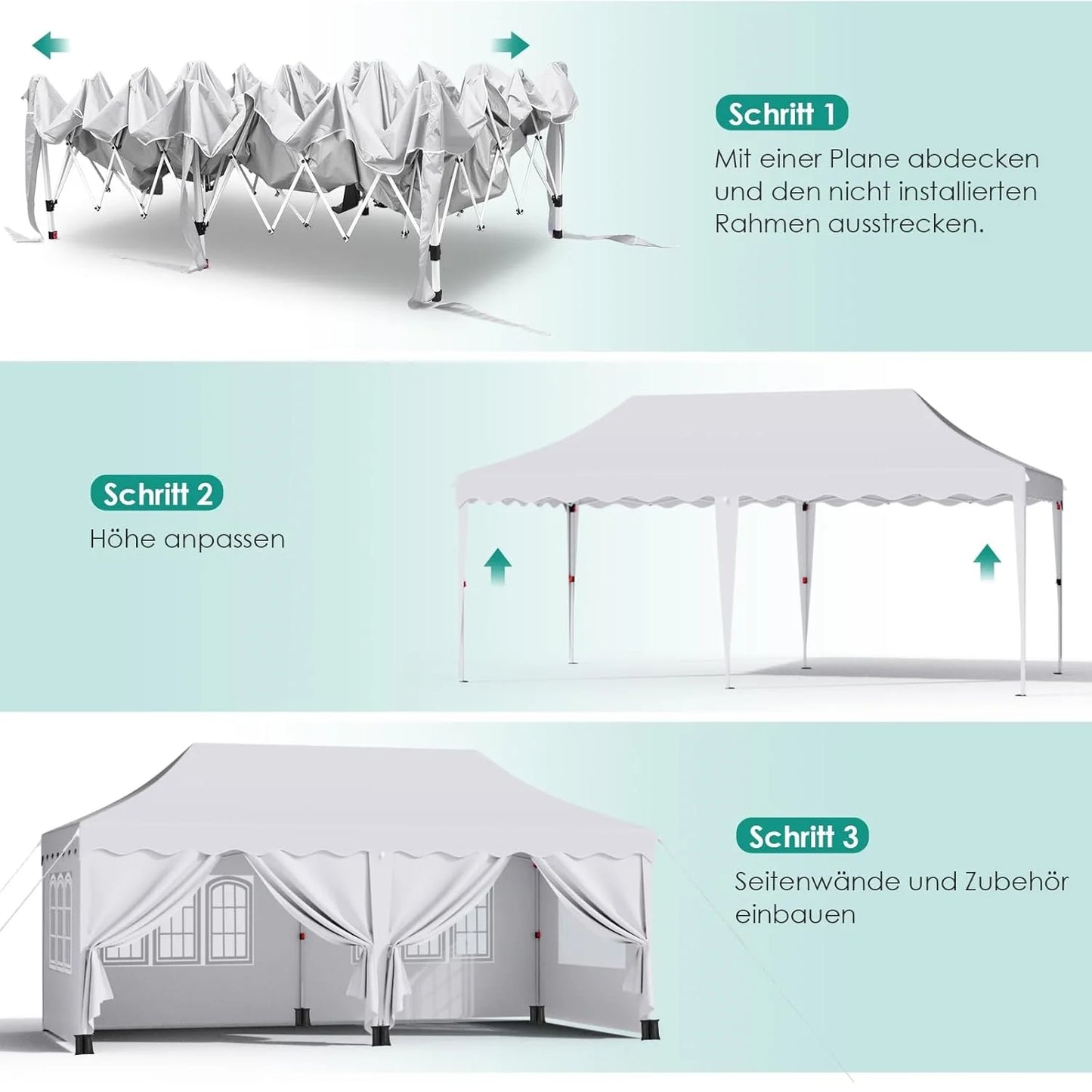 Tuinpaviljoen – Partytent – Pop-Up Tent – Inklapbare Tent – 3X6 Meter – Waterdicht 210D Oxford – UV-Bescherming Factor 50+ - Zwart - QUORE