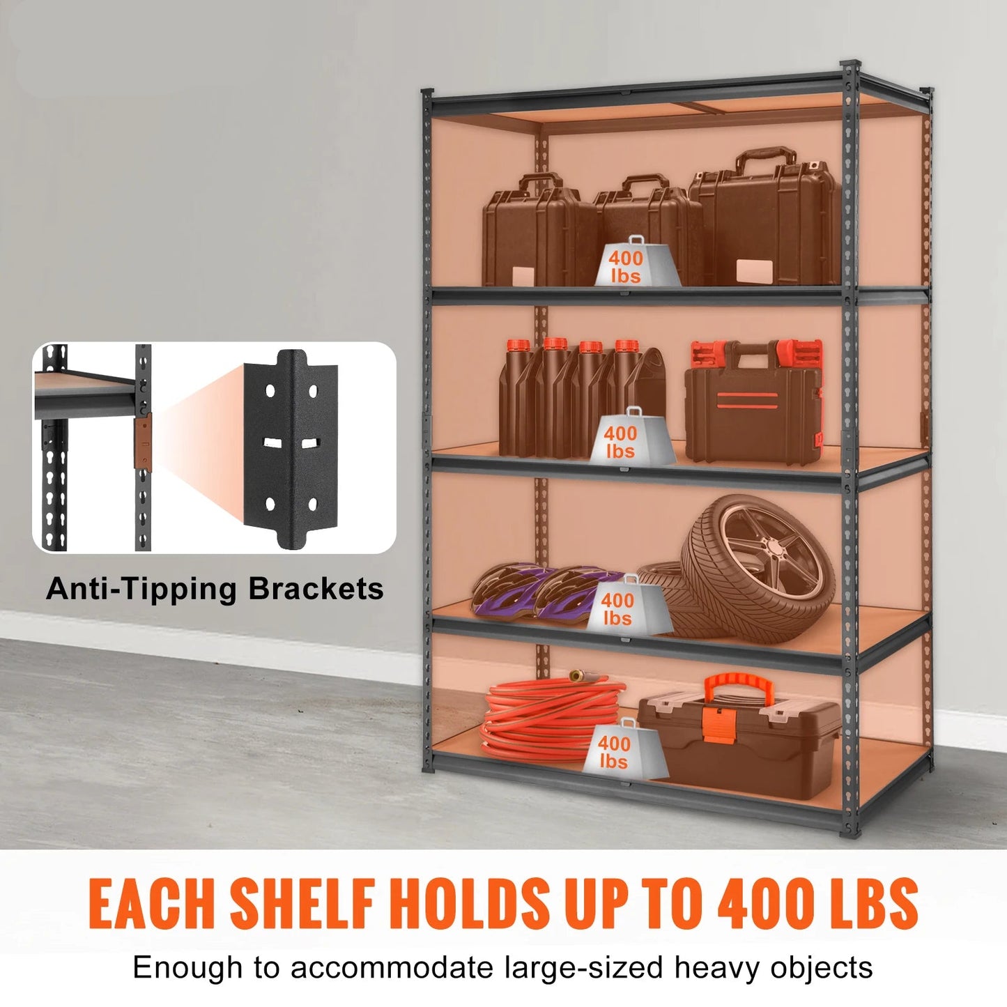 Opslagrek Metaal - Metalen Stellingkast - 5 Laags - Heavy Duty - Verstelbare Planken - Industriële Opbergrek - Voor Garage - Keuken - Magazijn - 12 x 30 x 60inch - QUORE