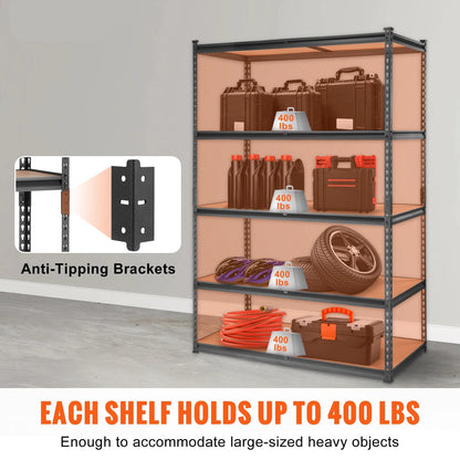 Opslagrek Metaal - Metalen Stellingkast - 5 Laags - Heavy Duty - Verstelbare Planken - Industriële Opbergrek - Voor Garage - Keuken - Magazijn - 18 x 36 x 72inch - QUORE