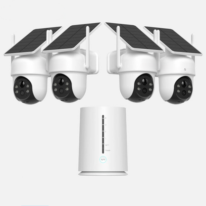 Beveiligingscamera - Camerabewaking - Draadloos - voor Buiten - 4 Stuks - 2K Ultra HD - met Zonnepaneel - Sirene-alarm - Humanoïde detectie - Tweerichtingsaudio - 4CH - NVR Recorder - Wit