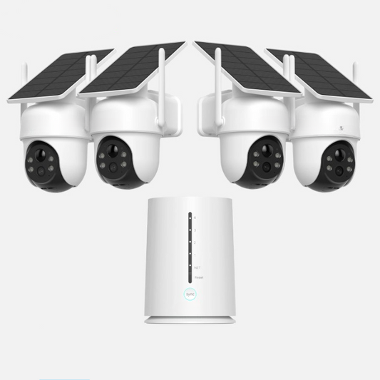 Beveiligingscamera - Camerabewaking - Draadloos - voor Buiten - 4 Stuks - 2K Ultra HD - met Zonnepaneel - Sirene-alarm - Humanoïde detectie - Tweerichtingsaudio - 4CH - NVR Recorder - Wit