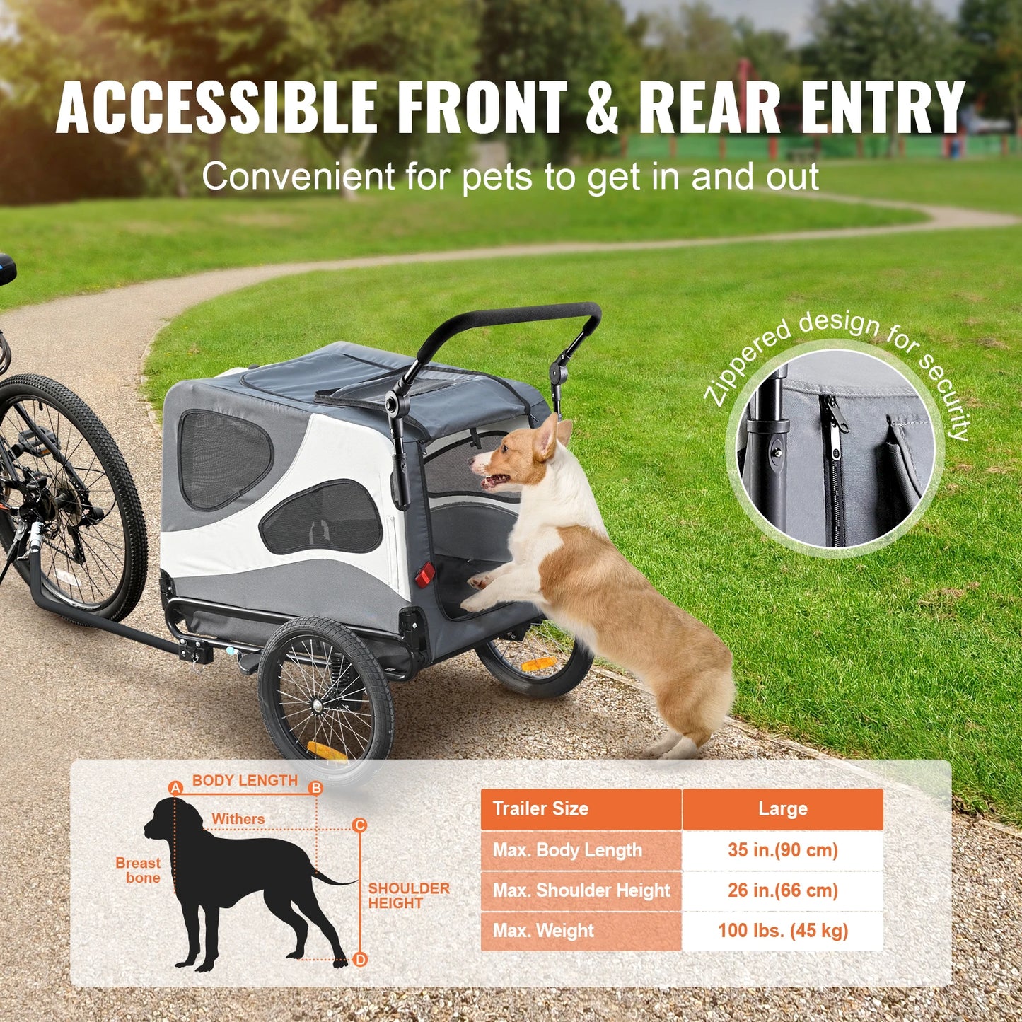 2 in 1 - Fietskar - Fietsaanhanger - Transportaanhanger - Kar - Huisdier Kinderwagen - met Vlag - Mesh-vensters - Draagkracht 45kg - Weerbestendig - Oxfordstof - Metalen frame - 81 x 56 x 60 cm - Zwart & Grijs