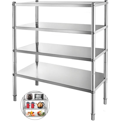 SucceBuy 4-Tier Stainless Steel Commercial Storage Rack Shelf for Kitchen Warehouse Garage Storing Kitchenware