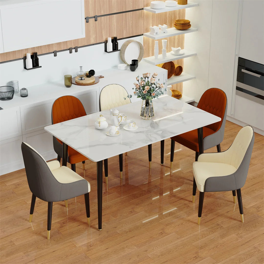 Eettafel – Tafel – Diner tafel – Keukentafel – Marmeren Tafel – 120x70x76 cm – Sintered Stone Blad – Zwart Metalen Onderstel