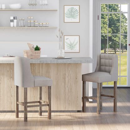 Barkrukken – Barstoelen – Keukenstoelen – Barstoelen Set – Barkrukken Met Rugleuning – Zithoogte 67 cm – Polyester Stof Met Rubberhouten Poten - Beige