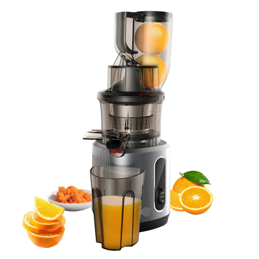 Slow Juicer - Cold Press - Slow Juicer - with 75mm Feed Chute - 200W - 40-65RPM - Powerful Motor - Slow Masticating Juice Extractor - Fits Whole Fruits - Grey