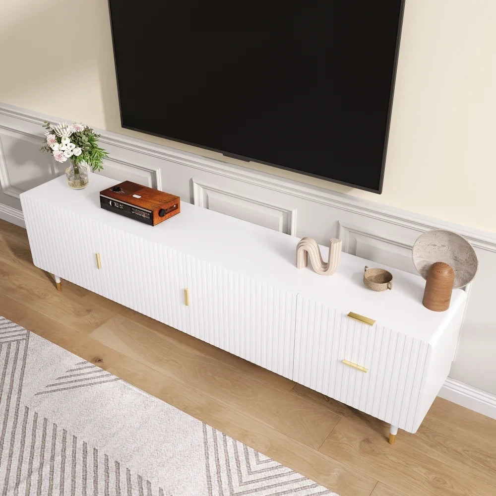 TV-kast – Tv-meubel – Tv-dressoir – Tv-meubelkast – Wit – Soft-close Deuren – Gouden Metalen Handgrepen & Verstelbare Pootjes