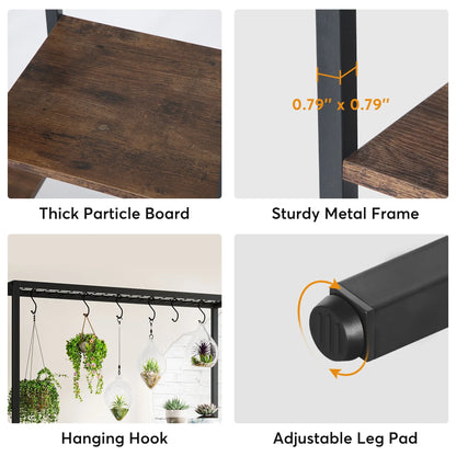Plantenstandaard - Hoge Binnen Plantenplank - 5-Tier - 70.9 Inch Hoogte - Grote Metalen Plantenrek - Plantenrekken - Bloemenrek - Plantenstandaarden - Inclusief 10 Ophanghaken – Geschikt voor Tuinen en Interieur - Grijze Afwerking