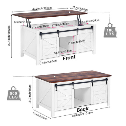 Salontafel – Salontafeltje – Tafel – Woonkamertafel – Lift-Top – Grote Verborgen Opbergruimte – Massief Houten Constructie - 117 x 53 x 55 cm - Rustiek Bruin