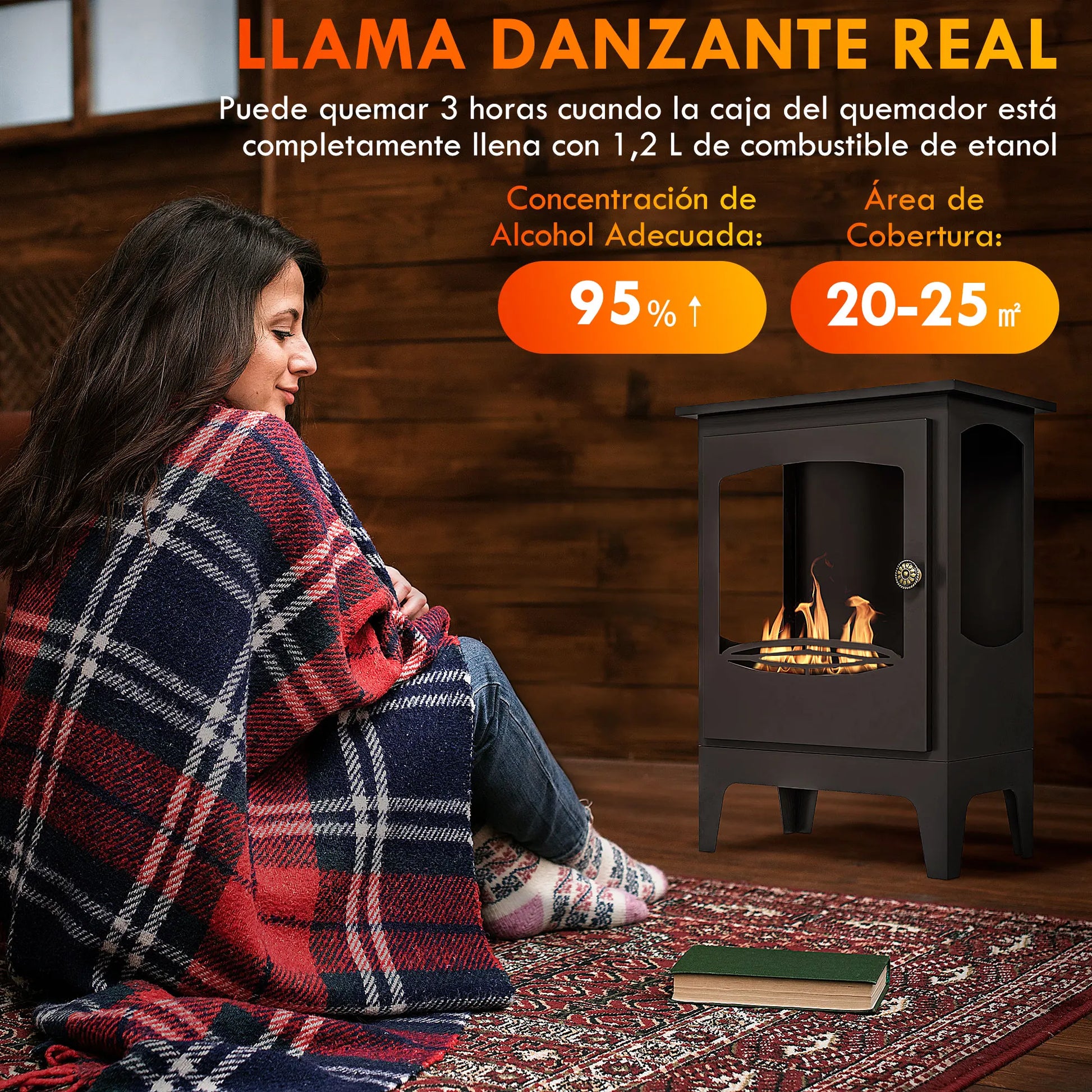 Bio-ethanol Haard – Vrijstaande Haard – Ethanol Kamin – Sfeerverwarming – Vuurkorf – Compact 39x26x54 cm – Rookvrij & Veilig Met RVS Blusser - QUORE