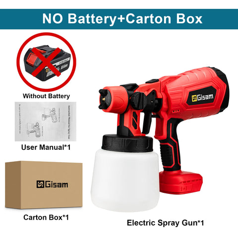 Gisam - Electric Paint Sprayer - Paint Sprayer - Cordless Electric Paint Spray Gun - HVLP - Home Portable Paint Spray Gun - Car Furniture Steel Coating Air Brush - Without Battery - Red