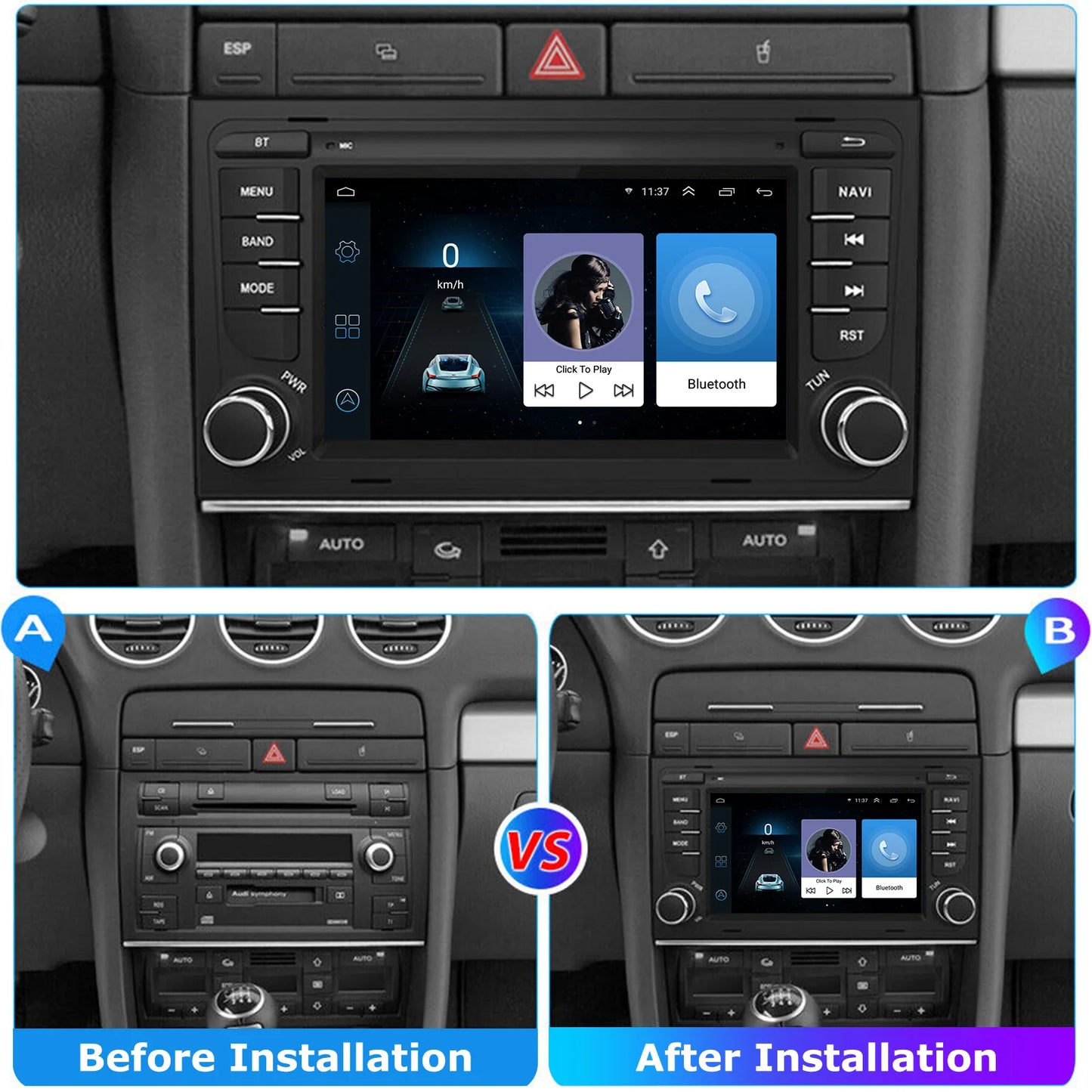 Multimedia Autoradio - Android Autoradio - Draadloze - Voor Audi A4/S4/RS4 (B6/B7) en Seat Exeo - CarPlay - GPS Navigatie - Bluetooth - 7" - Touchscreen - 64G - AHD - QUORE