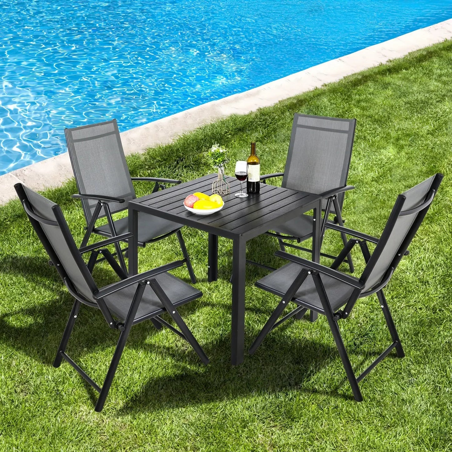 Balkonset – Tuinset – Balkonmeubel – Buitenmeubel – Aluminium – 7-Voudig Verstelbare Rugleuning – Inklapbare Stoelen - QUORE