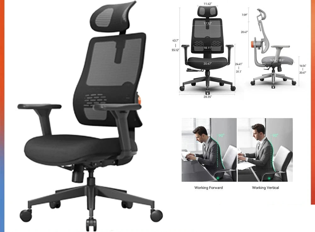 Kantoorbureaustoel – Bureaustoel – Kantoorstoel – Office Chair – Draaistoel – Adaptieve Lendensteun – Verstelbare Rugleuning en Armleuningen