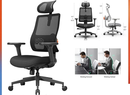 Kantoorbureaustoel – Bureaustoel – Kantoorstoel – Office Chair – Draaistoel – Adaptieve Lendensteun – Verstelbare Rugleuning en Armleuningen