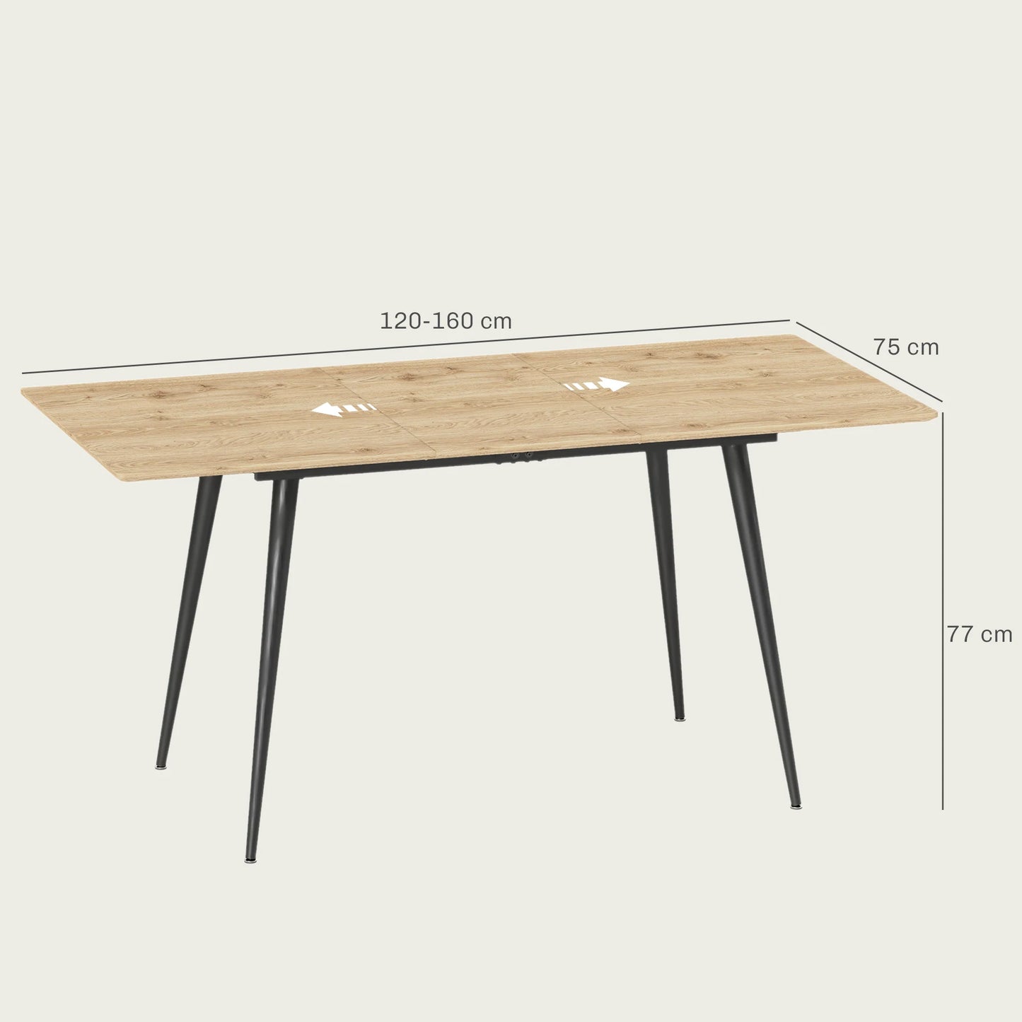 Uitklapbare Eettafel – Uitschuifbare Tafel – Verlengbare Eettafel – Inklapbare Tafel – Multifunctionele Keukentafel – 120 x 75 x 77 cm – MDF Met Melamine Coating - Naturel Houtlook