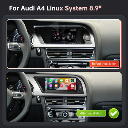8.9" Car Multimedia Display Linux Touch Screen For Audi A4 2009-2015 With Wireless CarPlay Android Auto Airplay Autolink Functio