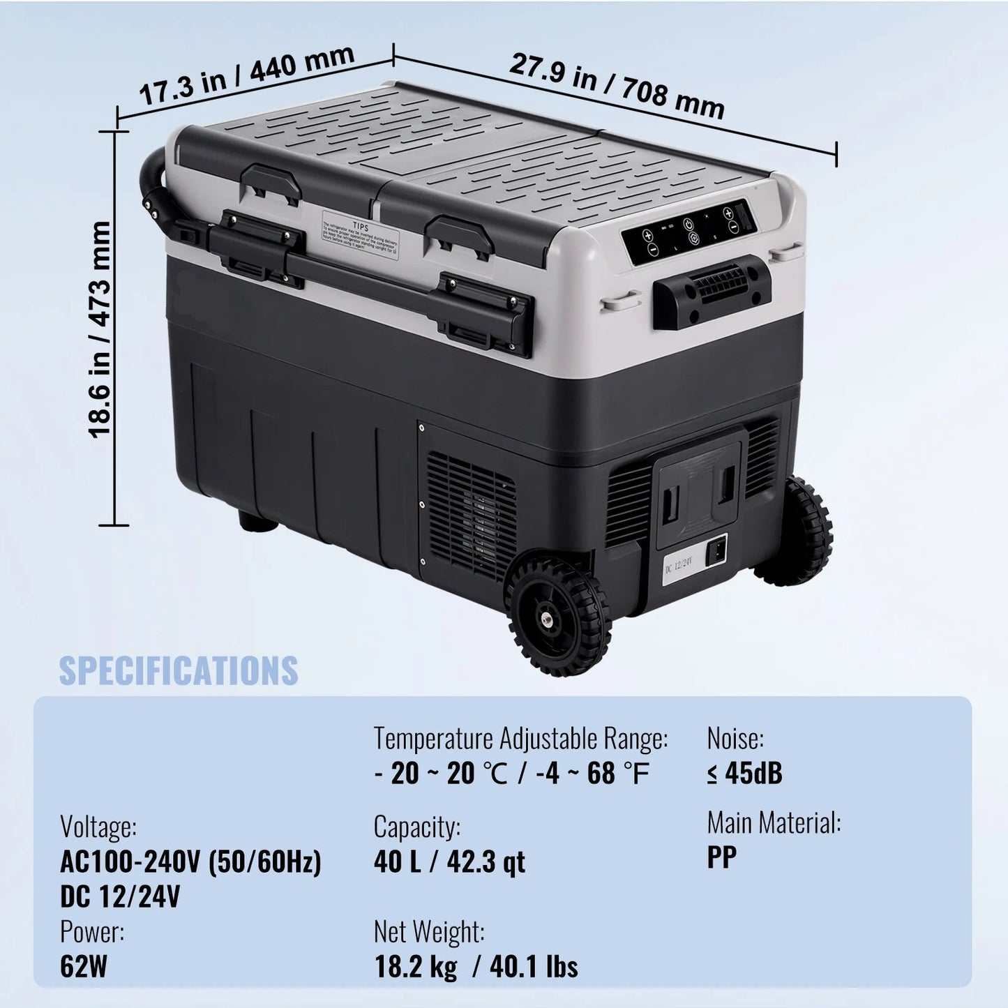 Draagbare Koelvriezer – Mobiele Koelkast – Camping Koelbox – Auto Koelbox – 40 Liter Inhoud – Dual Zone Temperatuurregeling