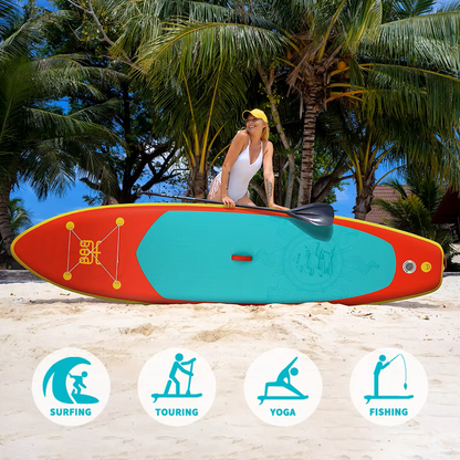 Supboard - Paddle Board - Peddelplank - Surfplank - Opblaasbaar - met Zitje - Inc. Peddel - Vin - Leash - Riem - Handpomp - Rugzak - 350 x 87 x 15 cm - Rood-oranje