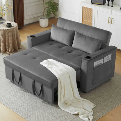 3-In-1 Velvet Slaapbank – Bedbank – Relaxstoel – Slaapbank Met Opbergruimte – Verstelbare Rugleuning – Massief Houtframe – Zachte Kussens - QUORE
