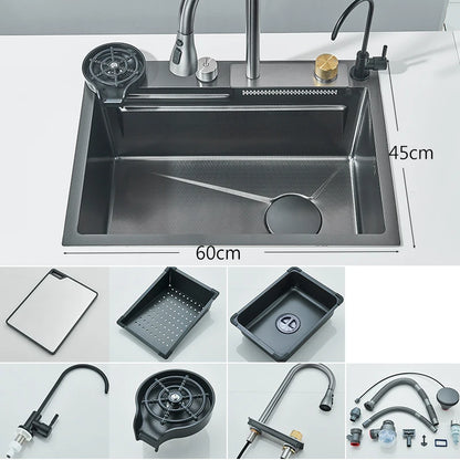 Keukenspoelbak - met Kraan - Spoelbak - Keuken Gootsteen - RVS - 60X45cm - Wasbak Keuken - Zeepdispenser - Bekerreiniger - Zilver