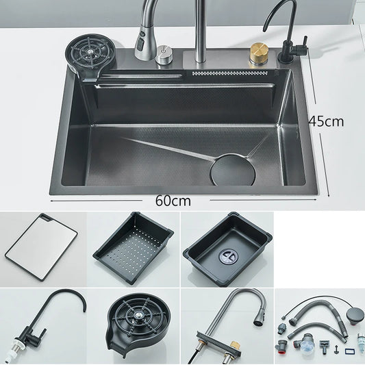 Keukenspoelbak - met Kraan - Spoelbak - Keuken Gootsteen - RVS - 60X45cm - Wasbak Keuken - Zeepdispenser - Bekerreiniger - Zilver