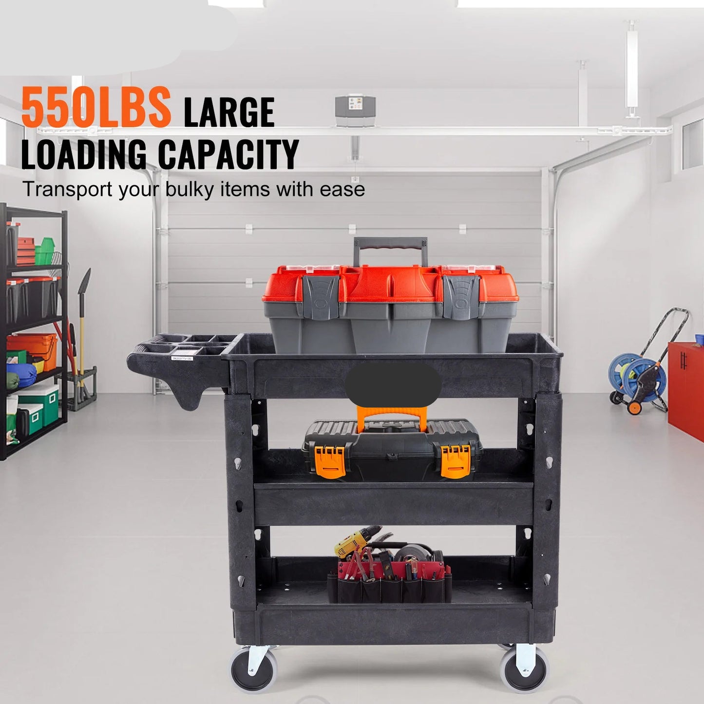 Serveerwagen - Keukentrolley - Keukeneiland - Serveerwagen op Wieltjes - 2/3 Laags - Zwaar Belast met 360° Zwenkwielen en Ergonomisch Opslaghandvat – Voor Magazijn/Garage/Reiniging - 550lbs - QUORE