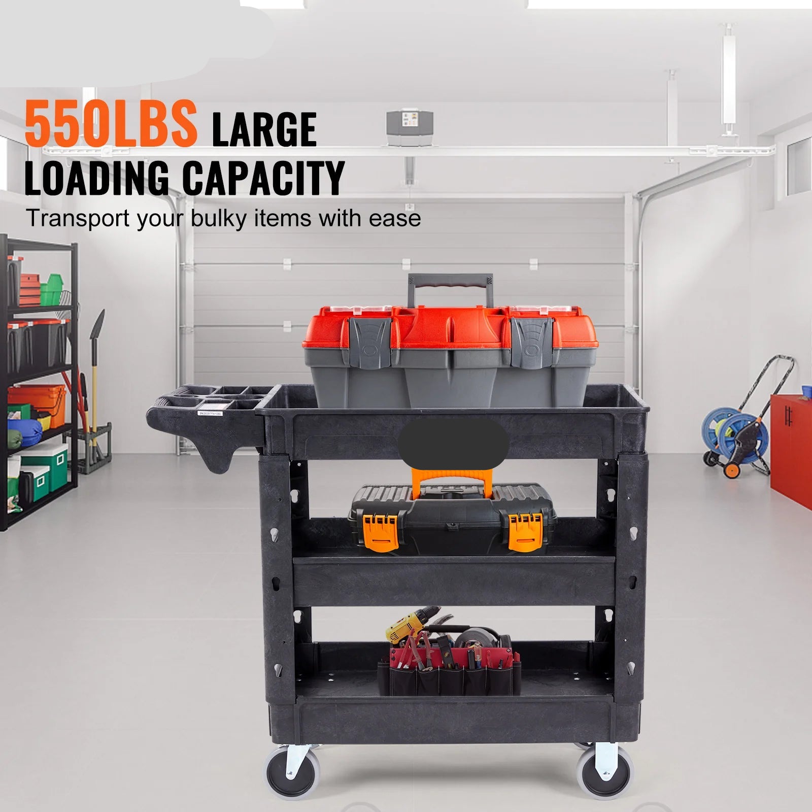 Serveerwagen - Keukentrolley - Keukeneiland - Serveerwagen op Wieltjes - 2/3 Laags - Zwaar Belast met 360° Zwenkwielen en Ergonomisch Opslaghandvat – Voor Magazijn/Garage/Reiniging - 550lbs - QUORE