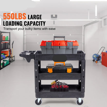 Serveerwagen - Keukentrolley - Keukeneiland - Serveerwagen op Wieltjes - 2/3 Laags - Zwaar Belast met 360° Zwenkwielen en Ergonomisch Opslaghandvat – Voor Magazijn/Garage/Reiniging - 550lbs - QUORE