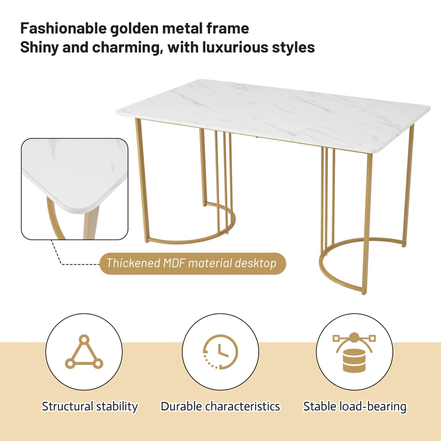 Comanlai Modern Kitchen Table,Rectangular Dining Table with Metal Frame,Adjustable Feet for Dining Room and Living Room,140x80cm
