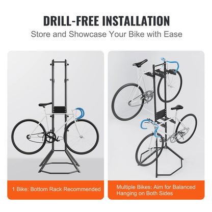 Fietsstandaard - Fiets Montagestandaard - Fietshouder - voor 4 Fietsen - Volledig Instelbare - Wandhouder - Ideaal voor MTB - Hybride Fietsen - Verticale Fietsstandaard - Houdt tot 117 kg - Zwart