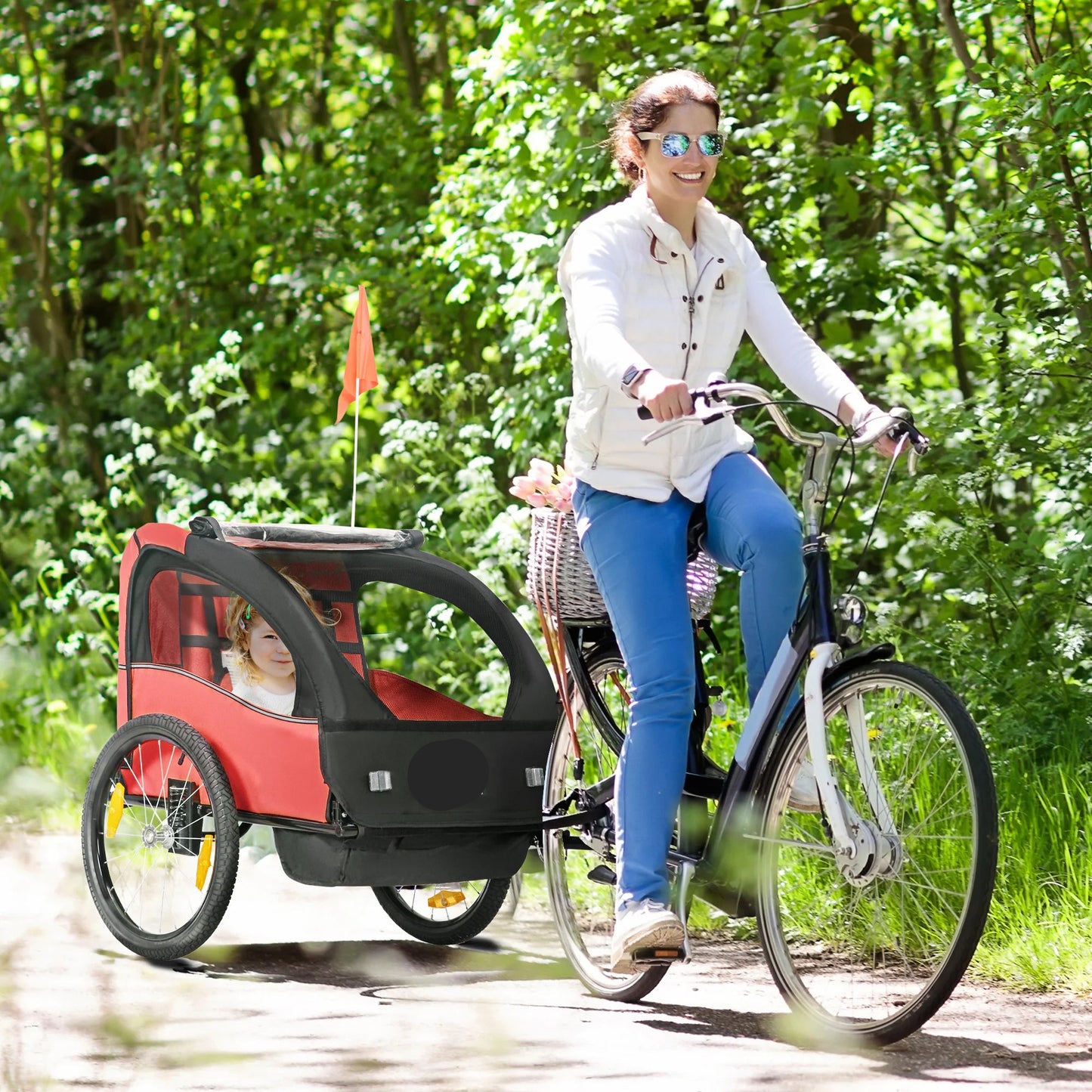 Fietskar voor Kinderen - Fietstrailer - Kinderfietskar - Fietsaanhanger - 2-Zits – 140x88x90 cm – Geschikt voor 18+ Maanden – Veilig & Comfortabel - Kids trailer voor twee personen - Groen - QUORE