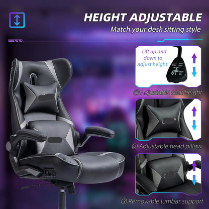 Gamingstoel – Ergonomische Stoel – Bureaustoel – Draaistoel – Verstelbare Zithoogte – Bluetooth Speakers – Kantelbare Rugleuning - Grijs