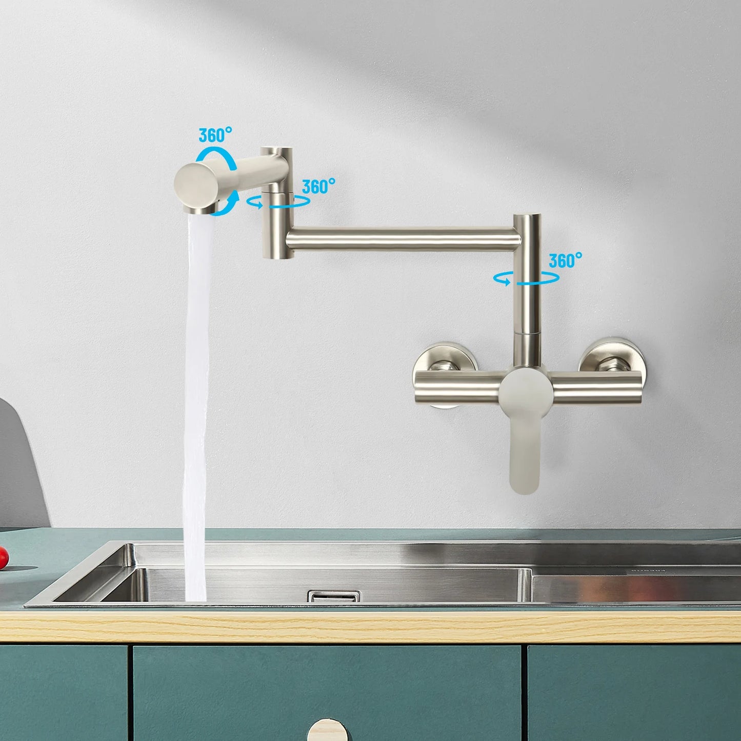 Faucet - Basin Faucet - Swivel Faucet Kitchen - Swivel Spout - Mixer Tap for Bathroom or Kitchen - Wall Mounted 360 ° - 1.33 kg - Silver