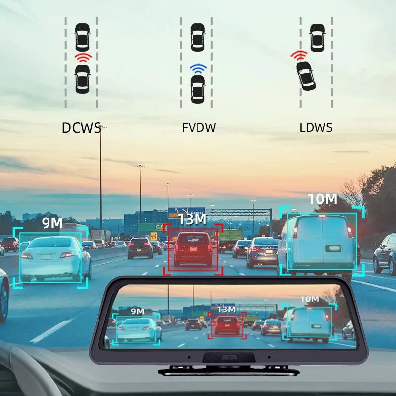 Dashcam voor Auto - 10" 4G Android 8.1 Dashcam - GPS Navigatie, Dual 1080P Camera - ADAS Rijhulp - Parkeermodus - Achteruitrijcamera - WiFi - Bluetooth - G-Sensor - Loop Recording - Zwart