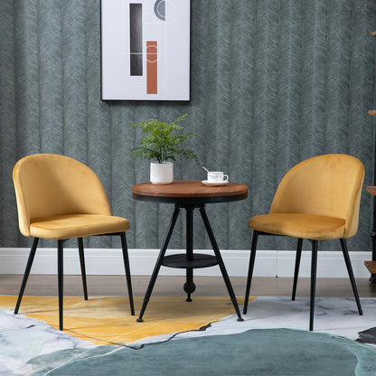 Eetkamerstoelen – Velvet Stoelen – Comfortabele Stoelen – Bistro Stoelen – Metalen Poten – Foamvulling – Compact 49 x 50 x 77 cm - Geel