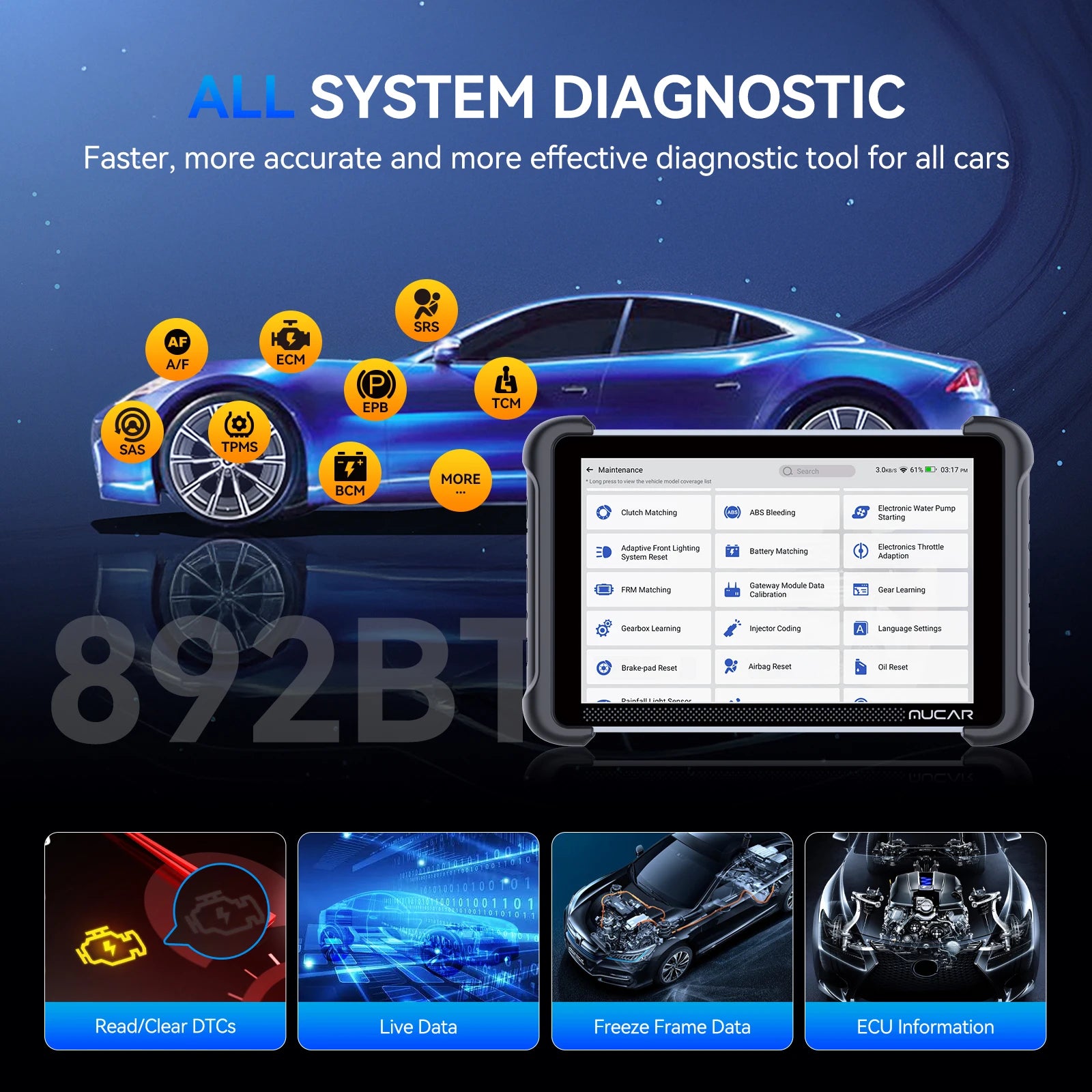 OBD2 Scanner – Diagnoseapparaat – Uitleesapparaat – Codelezer – Diagnose Tool – 8 Inch Touchscreen – Bi-directionele Functies - QUORE