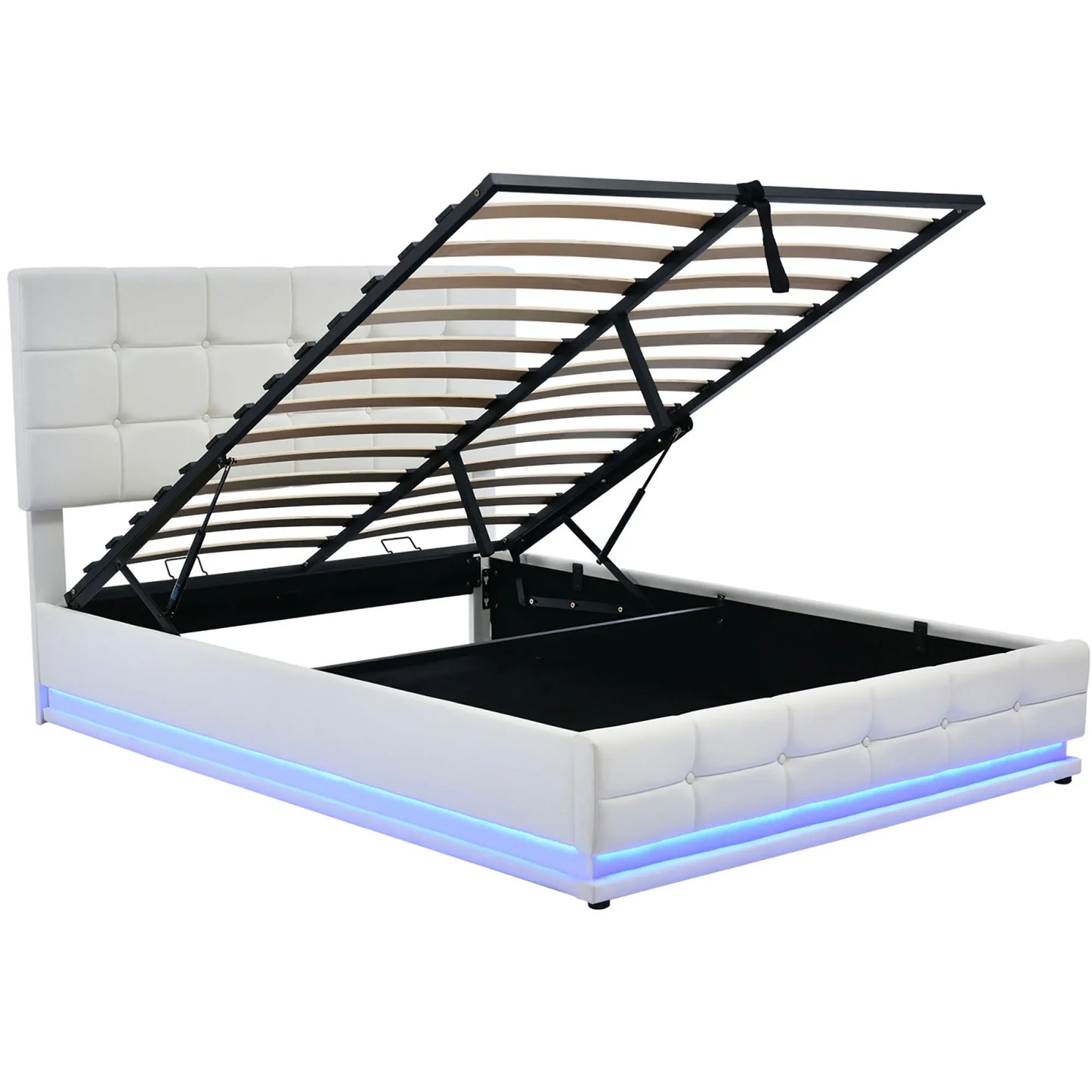 Led Bed – Tweepersoonsbed – Opbergbed – Gestoffeerd Bed – Sfeerverlichting – Hydraulisch Hefmechanisme – Hoog Draagvermogen - 140 x 200 cm