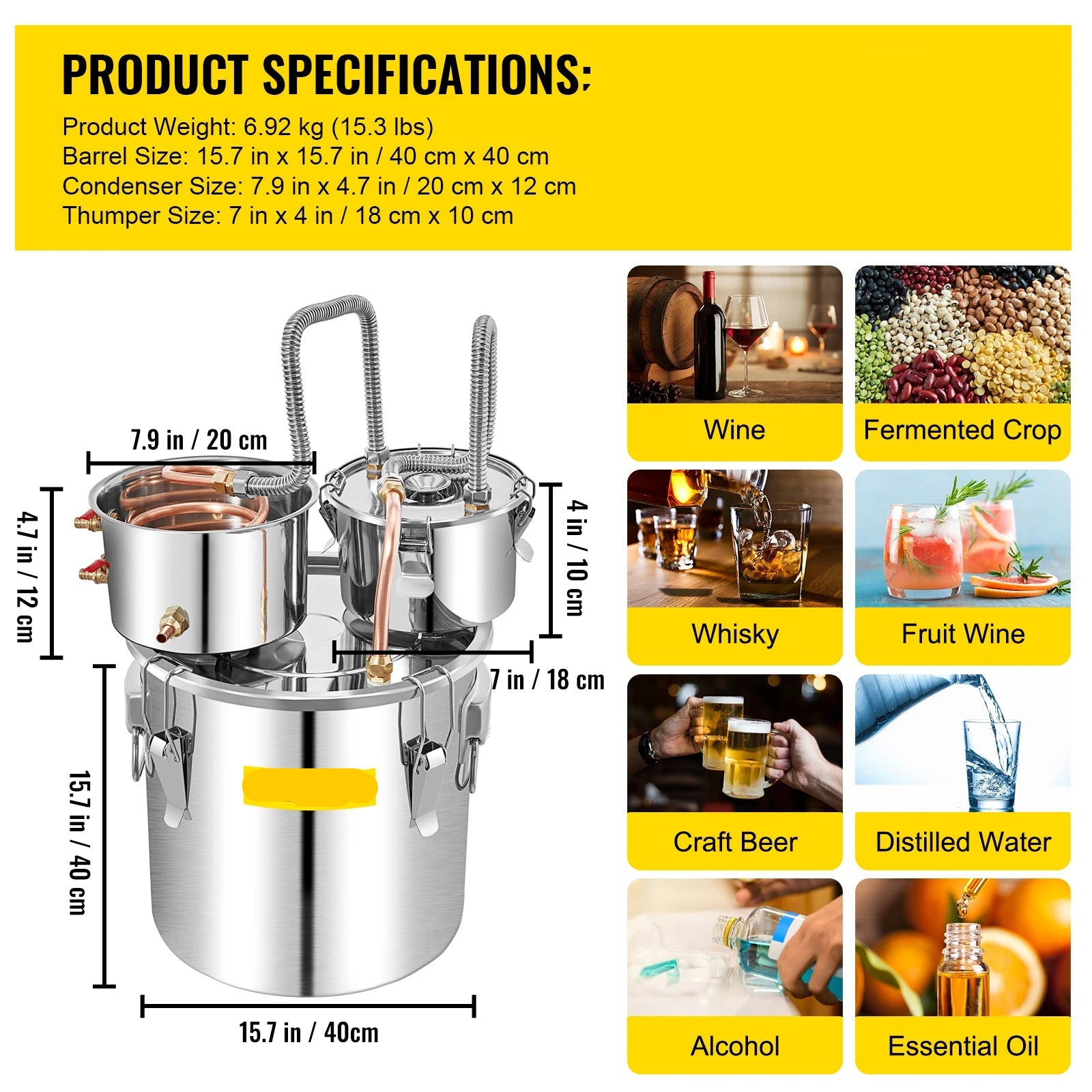 Distilleerketel - Destilleerapparaat - Moonshine - 50L - Alcohol Distiller - Thuisbrouwerij Set voor Wijn, & Bier – Brouwapparatuur en Dispenser Kit - Distilleermachine - QUORE