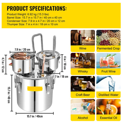 Distilleerketel - Destilleerapparaat - Moonshine - 50L - Alcohol Distiller - Thuisbrouwerij Set voor Wijn, & Bier – Brouwapparatuur en Dispenser Kit - Distilleermachine - QUORE