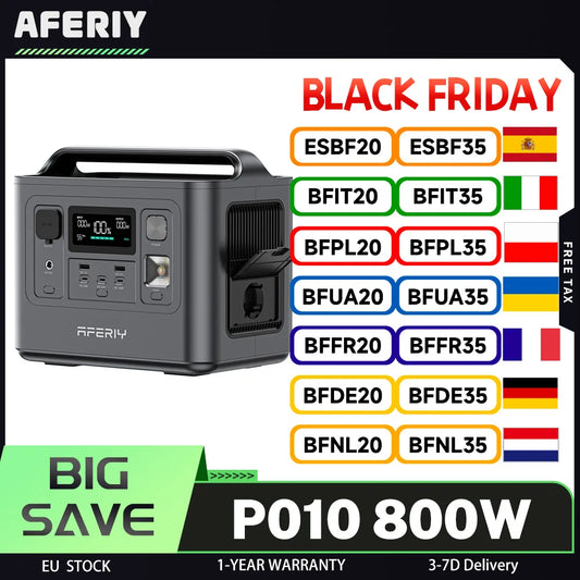 AFERIY P010 Portable Power Station, 800W 512Wh Outdoor Generator, 3500+ Cycles LiFePO₄ Battery, 8 Outputs, 1.5H Full Charge