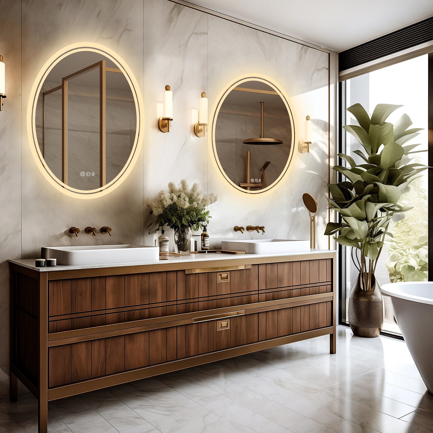 LED Badkamerspiegel - Smart Spiegel - Rond - Dimbaar - Verlichte Wandspiegel - Anti-condens - Modern Design - 20x28 inch - QUORE